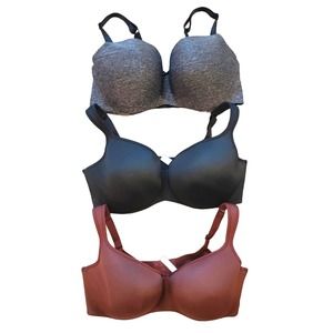 Cacique Bra Size 40F Lot of 3 Lightly Lined Balconette Black Grey Brown